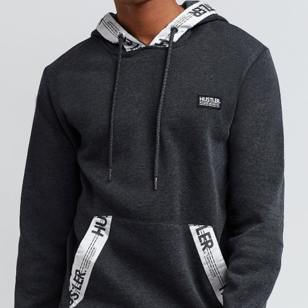 Reason Clothing Hustler Charcoal Hoodie with White Accents